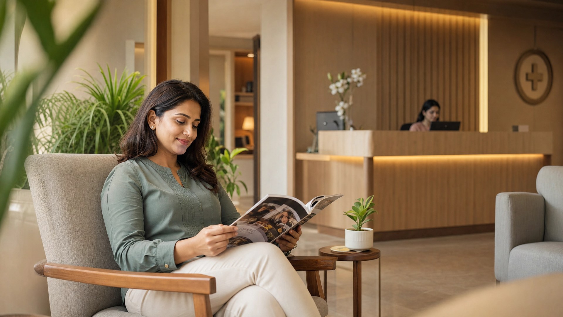 Relaxed client in premium waiting lounge