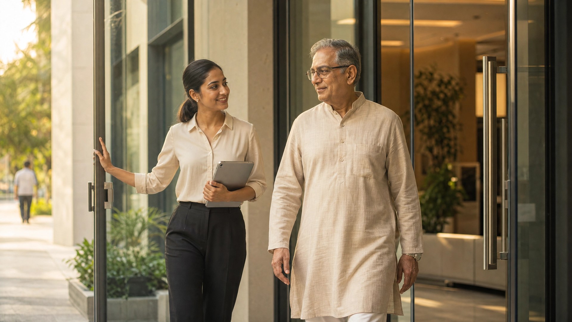 LM assisting elderly client with appointments