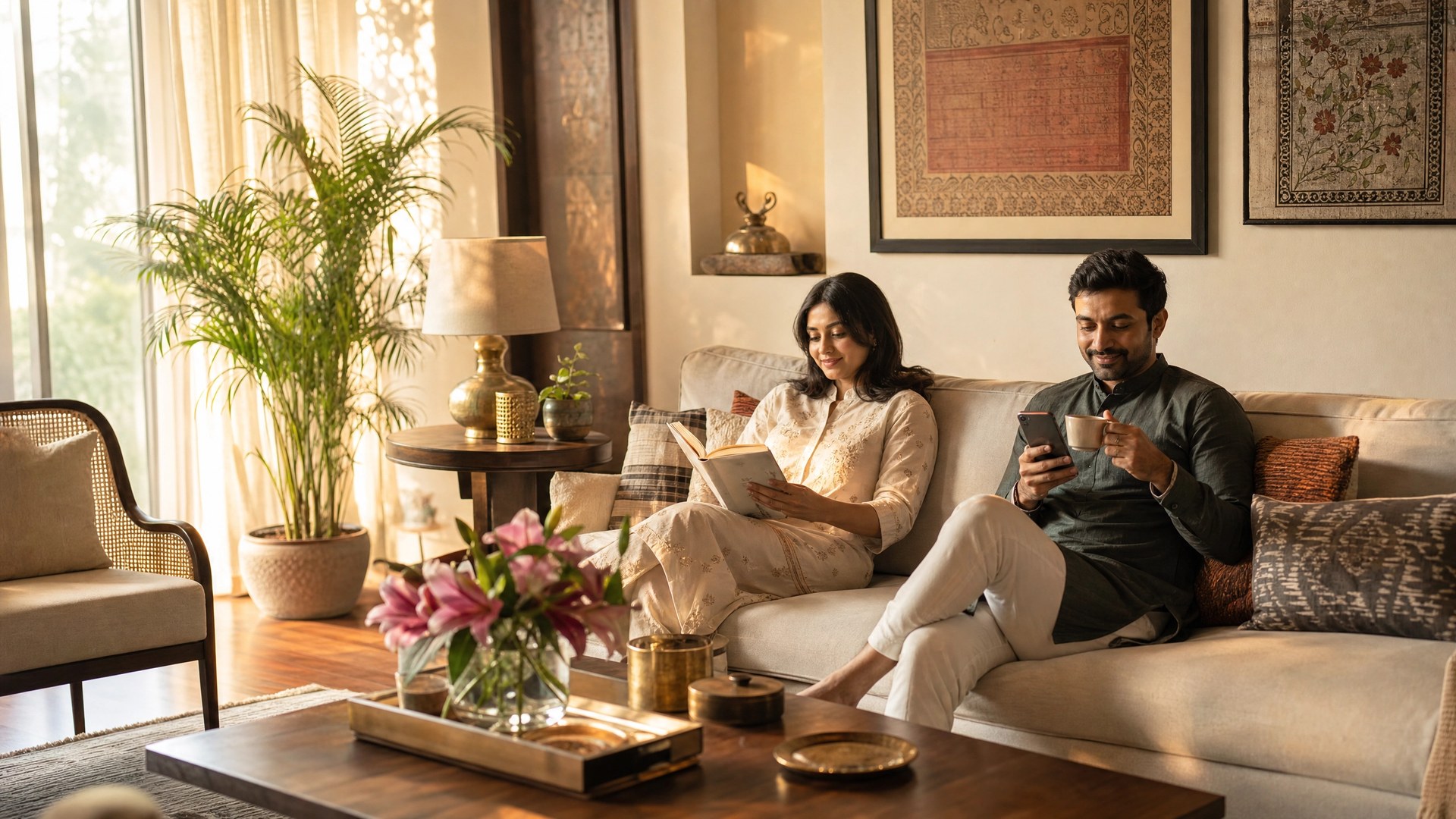 A Pinch family relaxing at home